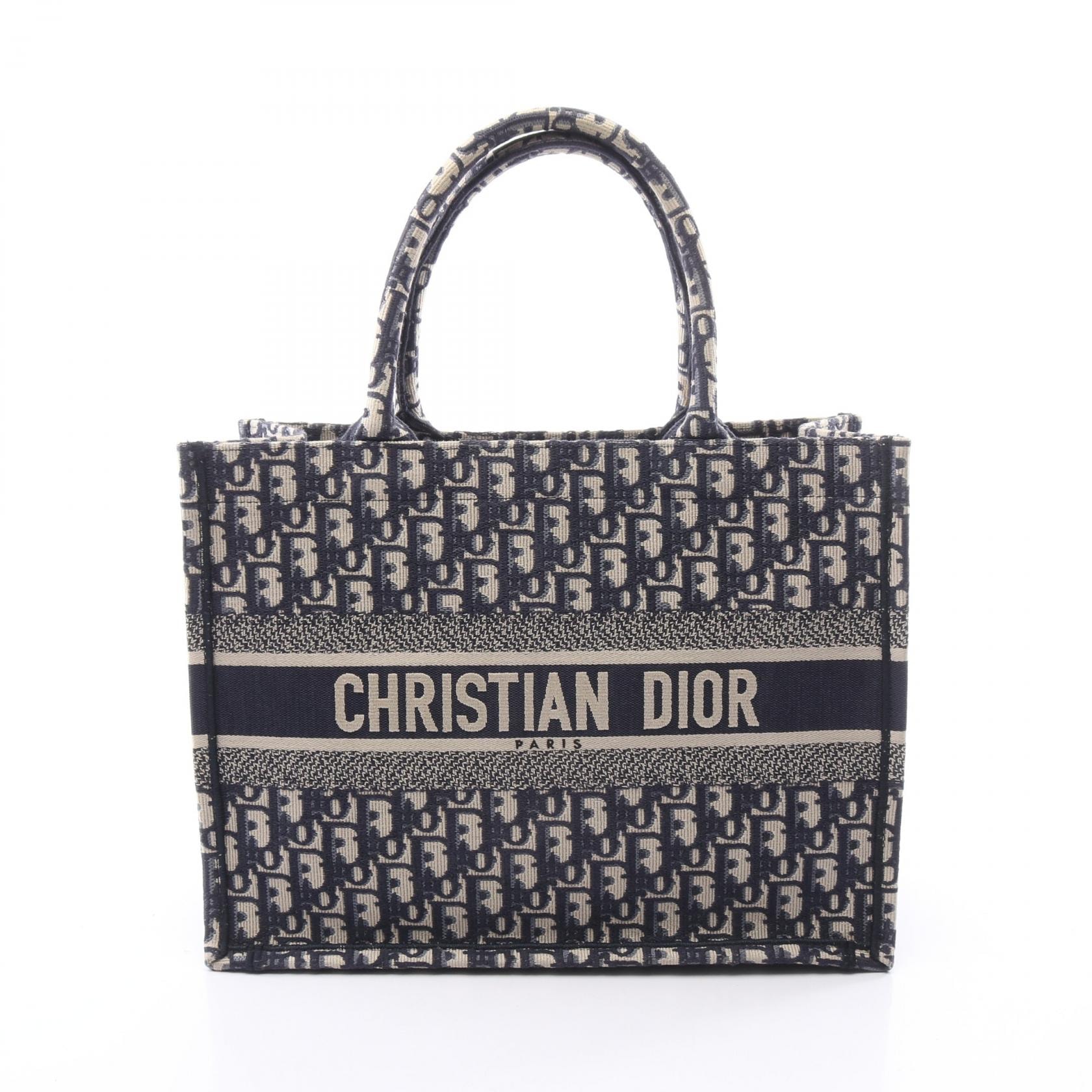 ディオール Dior BOOK TOTE ブックトート ミディアム オブリークエンブロイダリー トートバッグ バッグ キャンバス レディース ネイビー系 / ベージュ系 M1296ZRIW_M828 【中古】