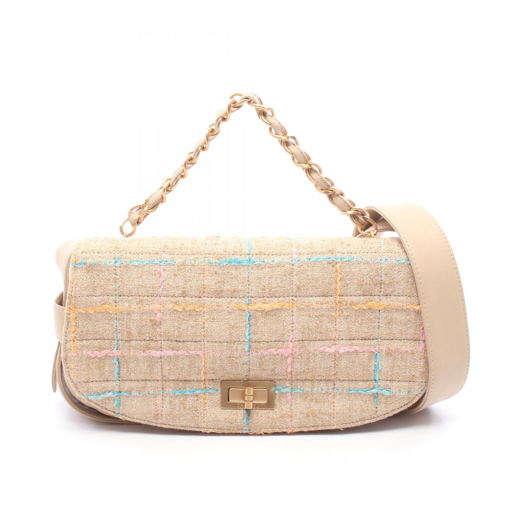シャネル CHANEL 2.55 チェーントップハンドル ショルダーバッグ バッグ ファブリック レザー レディース ベージュ系 / マルチカラー 【中古】