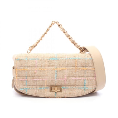 シャネル CHANEL 2.55 チェーントップハンドル ショルダーバッグ バッグ ファブリック レザー レディース ベージュ系 / マルチカラー 【中古】
