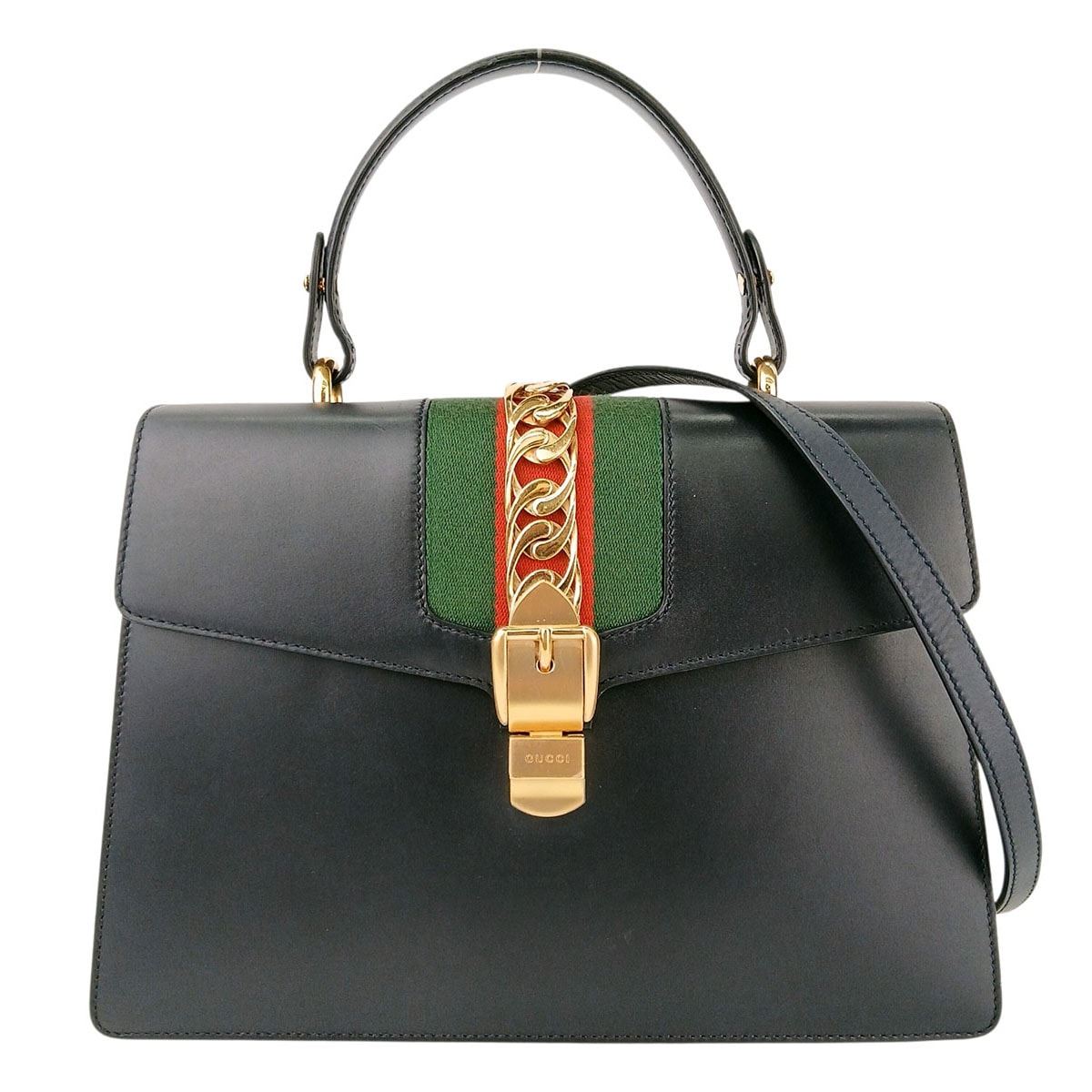 GUCCI グッチ シルヴィ 2WAY ショルダーバッグ シェリーライン ハンドバッグ 431665 レザー ブラック ゴールド  レディース【中古】
