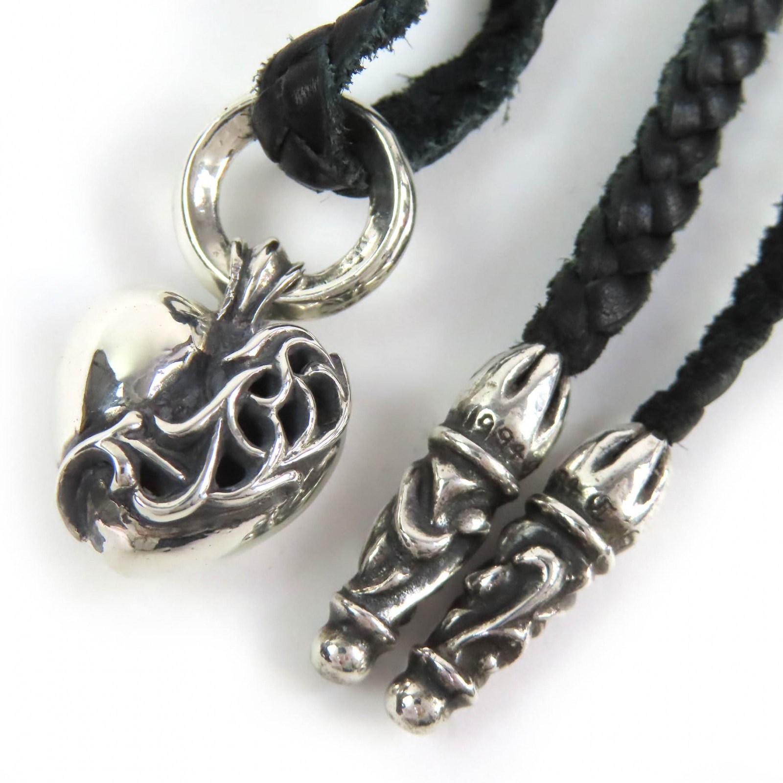 極美品 クロムハーツ ハートチャーム レザーブレード ネックレス オールド