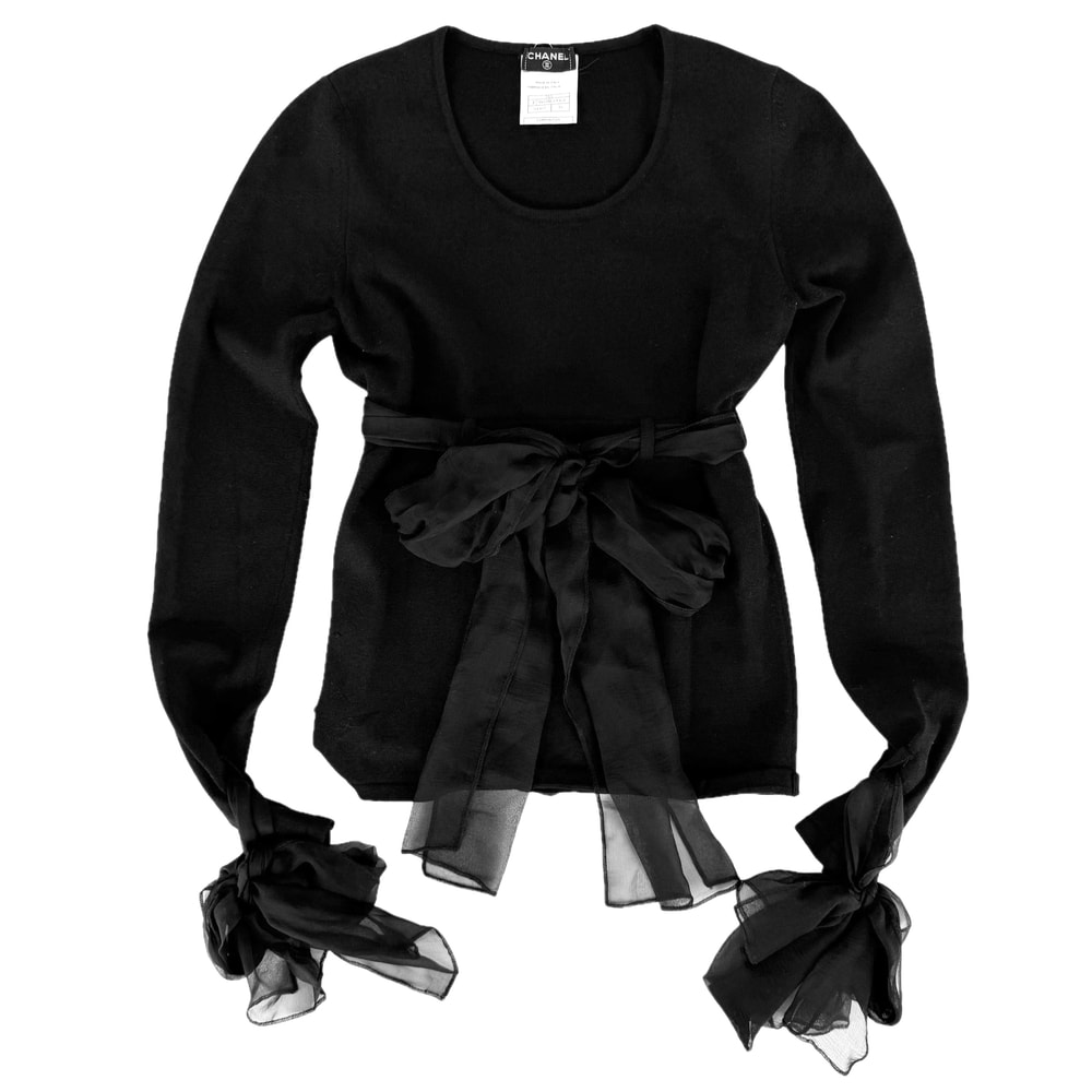 CHANEL シャネル トップス リボン 長袖 アパレル 服 38 ブラック 黒 シルク    レディース 秋 冬【中古品】