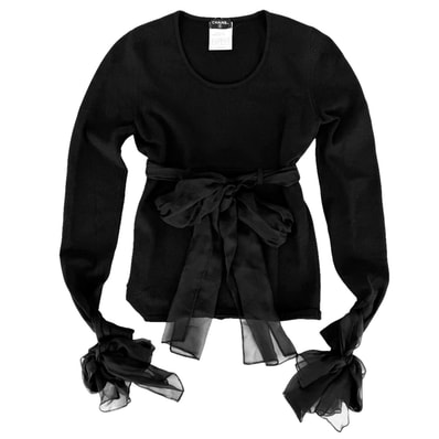 CHANEL シャネル トップス リボン 長袖 アパレル 服 38 ブラック 黒 シルク レディース 秋 冬【中古品】