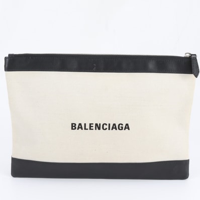 ■極美品 バレンシアガ ネイビー クリップ M 373834 セカンドバッグ