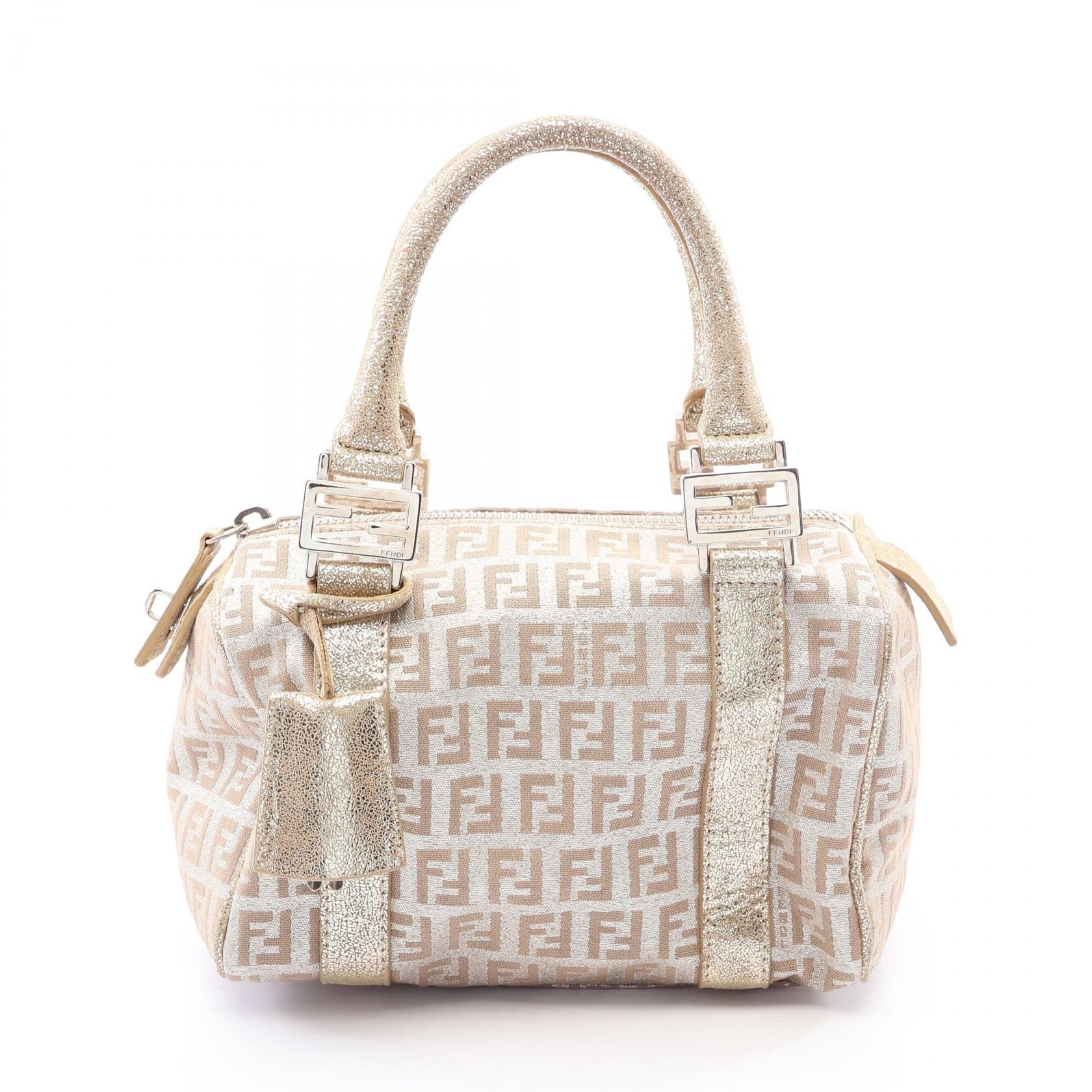 フェンディ FENDI ズッキーノ ハンドバッグ バッグ キャンバス レザー レディース ゴールド系 8BL071 【中古】