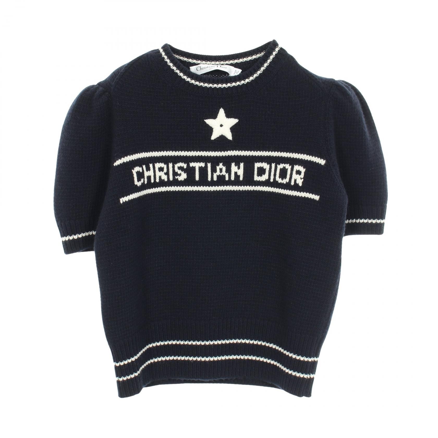 ディオール Dior ロゴ ショートスリーブ ニット 衣料品 トップス ウール カシミヤ レディース ネイビー系 224S09AM308 【中古】