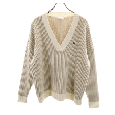 LACOSTE ラコステ 長袖 Vネック ニット L ベージュ系 セーター