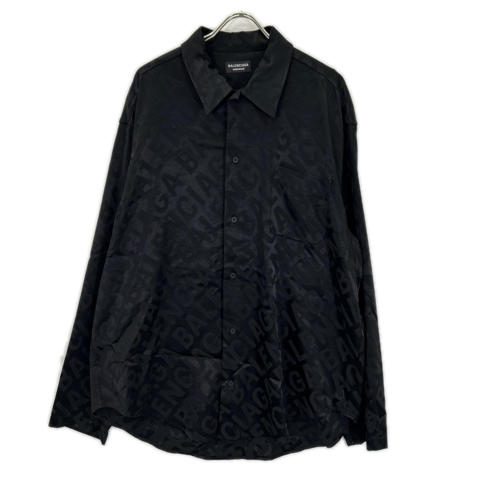 バレンシアガ 【HOMEWEAR】22年 681812 ブラック 長袖 総柄シャツ 37