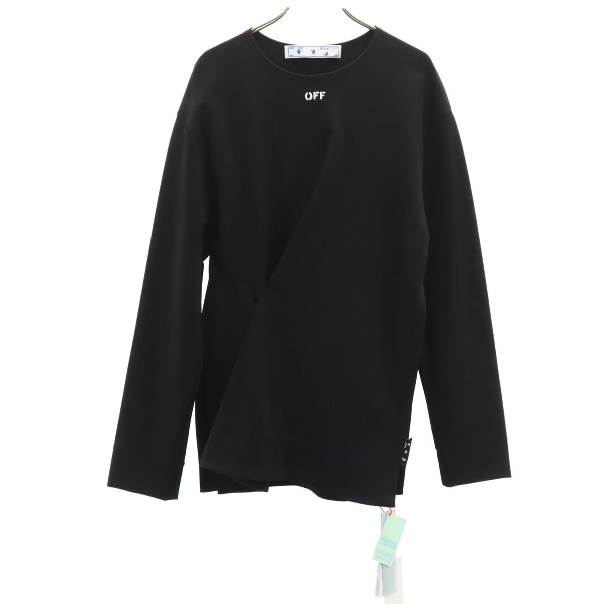 未使用 OFF-WHITE オフホワイト イタリア製 長袖 カットソー 38 ブラック JERSEY NAIL WRAP TOP トップス