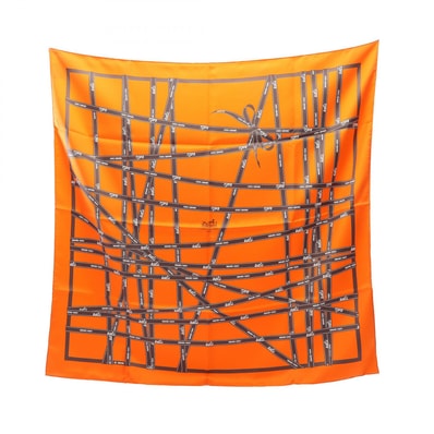 エルメス HERMES カレ90 BOLDUC スカーフ 衣料品 シルク シルク オレンジ レディース オレンジ系 / グレー系 【中古】