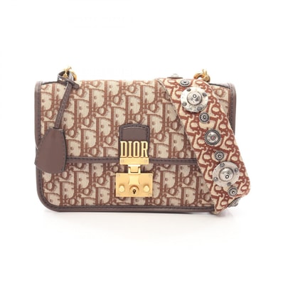 ディオール Dior DIORADDICT ディオラディクト オブリークジャカード ショルダーバッグ バッグ キャンバス レザー レディース ブラウン系 / ベージュ系 【中古】
