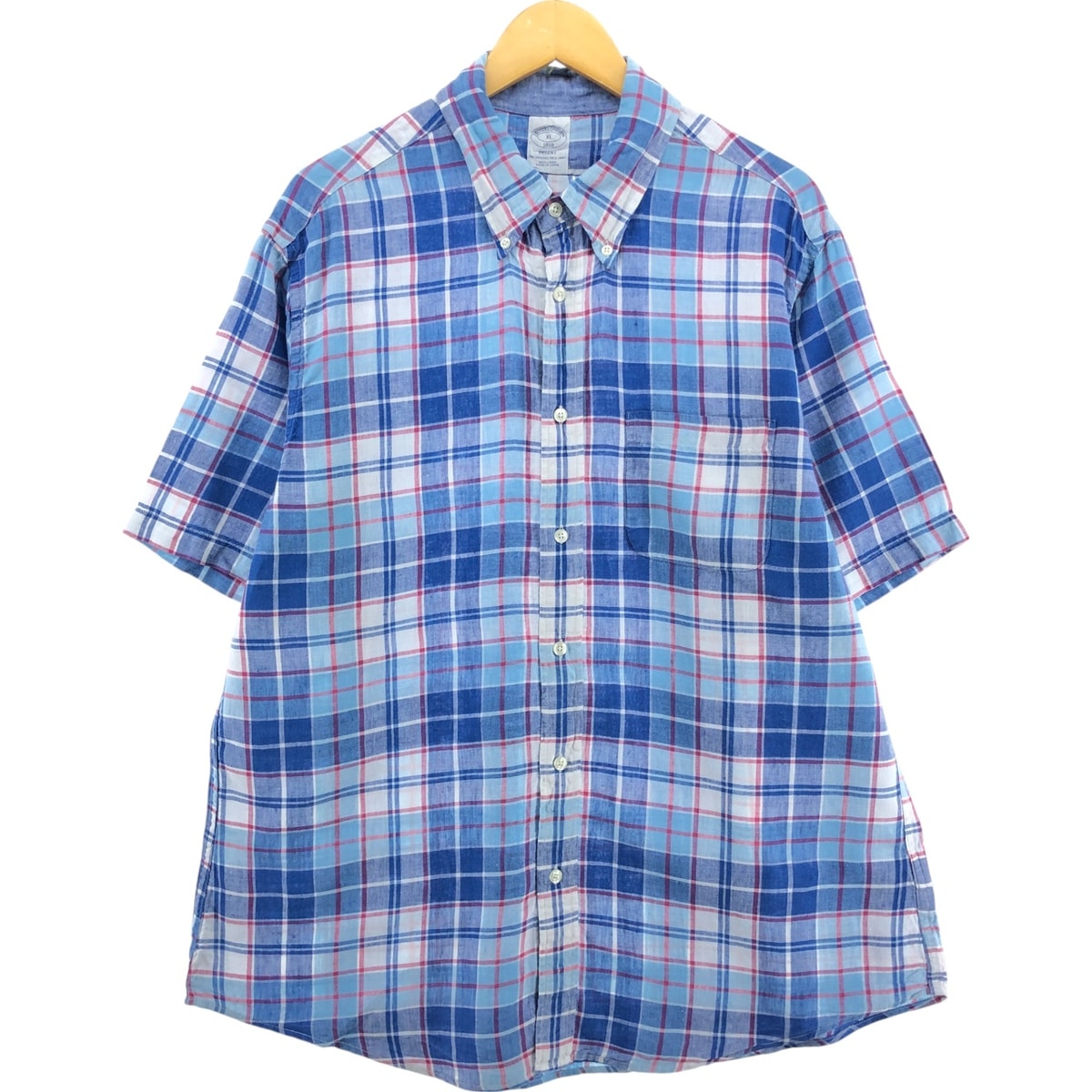 古着 ブルックスブラザーズ Brooks Brothers チェック柄 半袖 リネンシャツ メンズXL相当/eaa553985