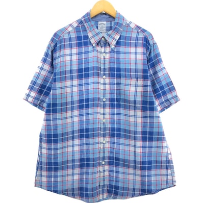 古着 ブルックスブラザーズ Brooks Brothers チェック柄 半袖 リネンシャツ メンズXL相当/eaa553985