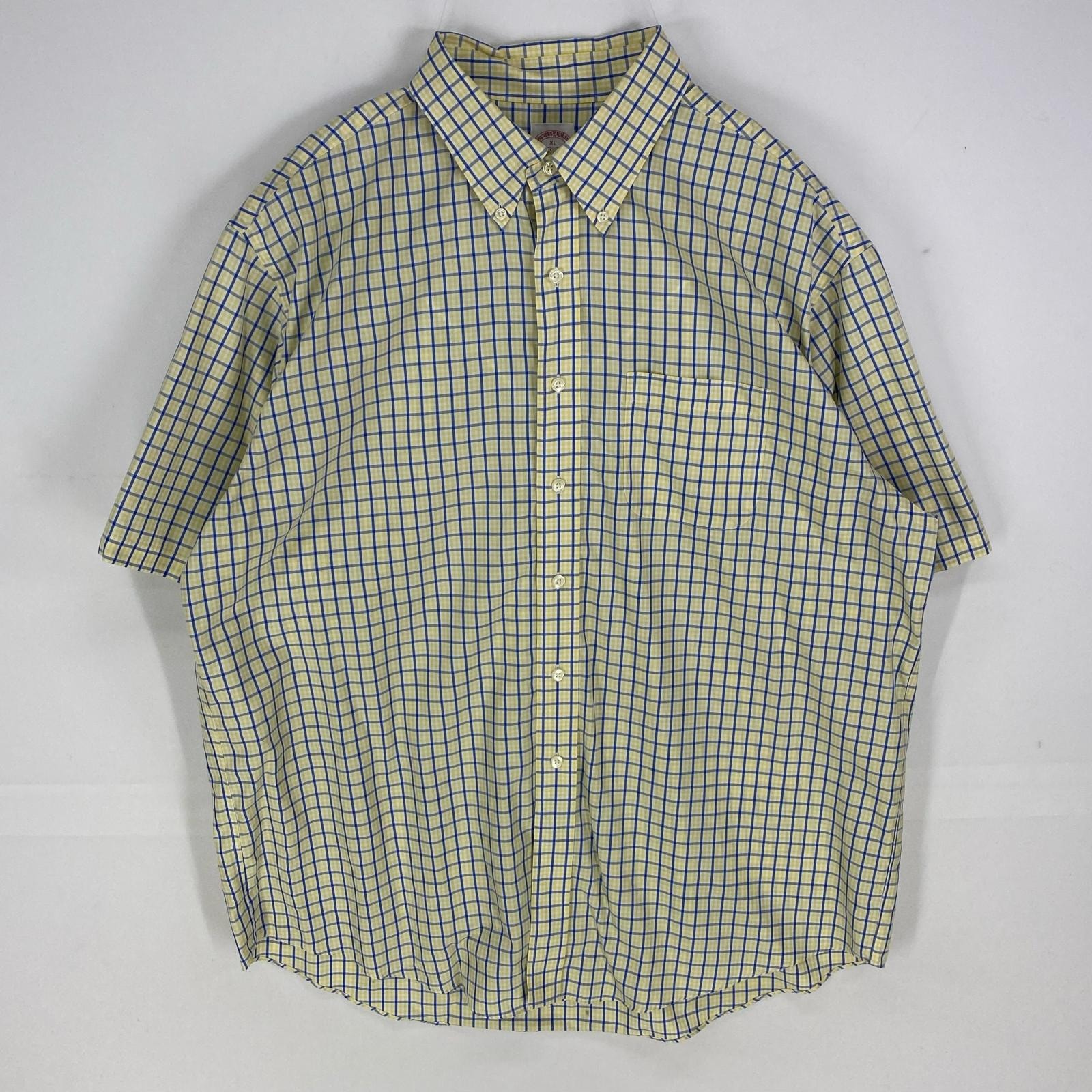 古着 ブルックスブラザーズ Brooks Brothers 半袖シャツ ボタンダウン 346 胸ポケット XL  イエロー系 チェック メンズ