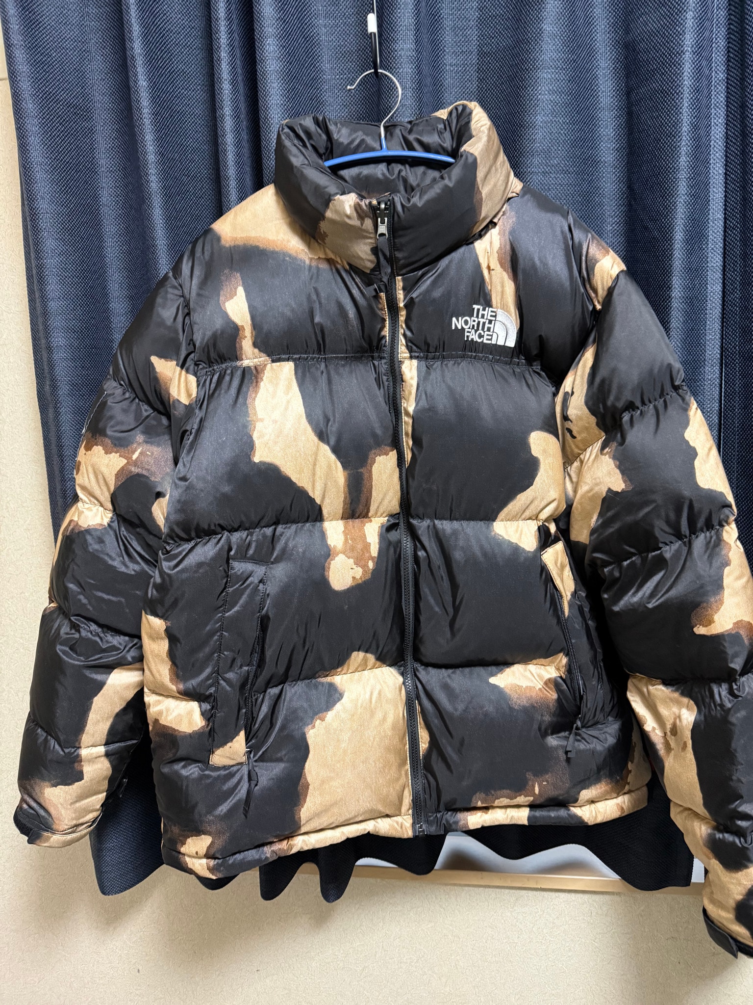Supreme x The North Face Bleached Denim Print Nuptse Jacket "Black"