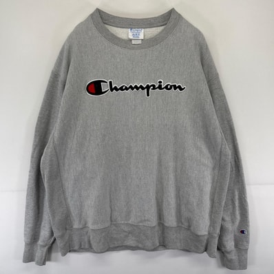 古着 チャンピオン Champion スウェット リバースウィーブ 大きいサイズ ワッペン トレーナー 2XL グレー系 メンズ