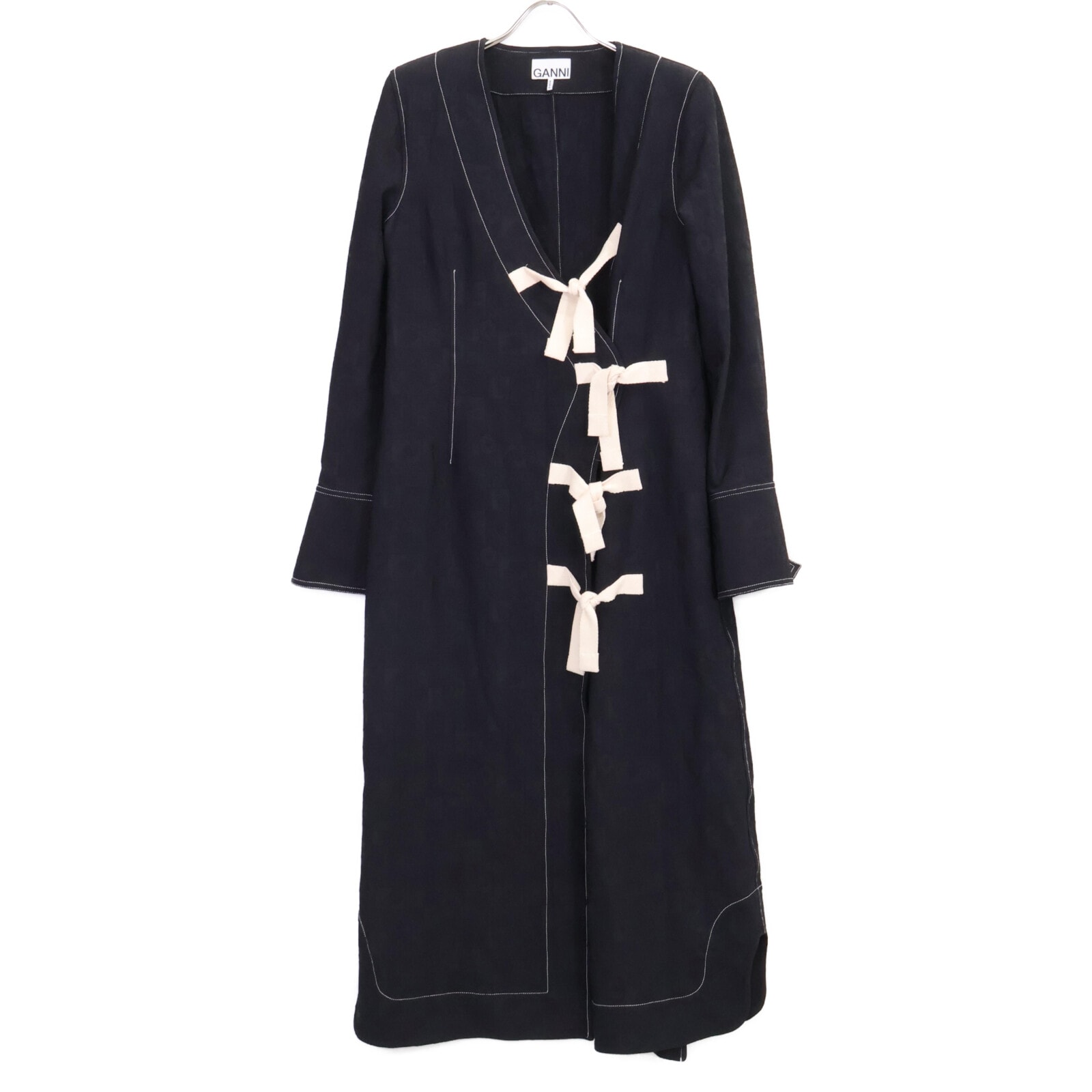 ガニー ネイビー ジャガード Bow-detailed ワンピース 38