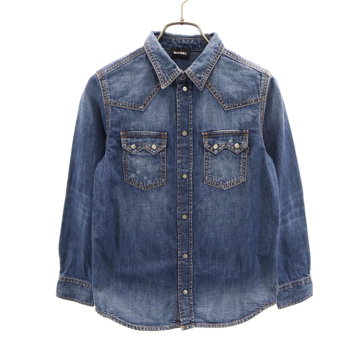 DIESEL ディーゼル 長袖 シャンブレー ウエスタンシャツ 10 ネイビー