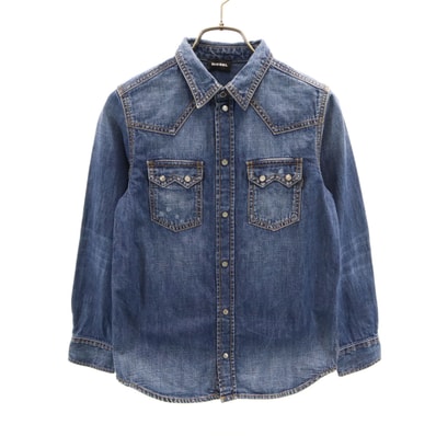 DIESEL ディーゼル 長袖 シャンブレー ウエスタンシャツ 10 ネイビー