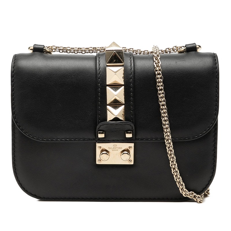 ヴァレンチノ ロックスタッズ 斜め掛け チェーン ショルダーバッグ ブラック レザー レディース Valentino 【中古】