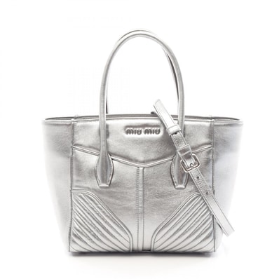 ミュウ ミュウ Miu Miu NAPPA BIKER 2WAY ハンドバッグ バッグ レザー レディース シルバー系 【中古】
