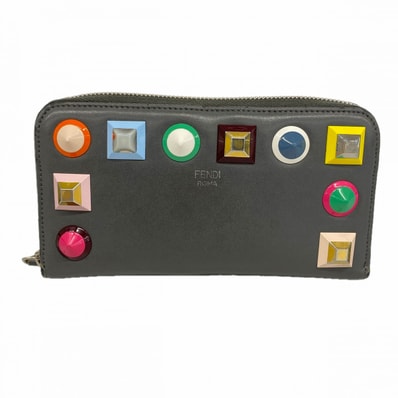 【6fa1192】フェンディ 長財布 レザー グレー シルバー金具【中古】レディース