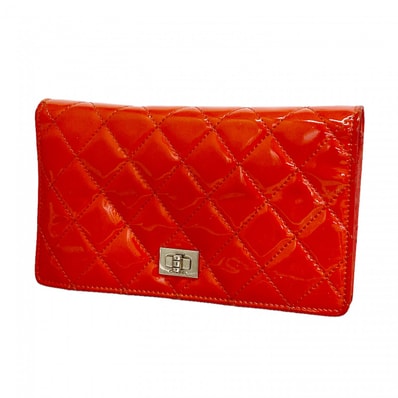 ★SALE【6fd5437】シャネル 長財布 2.55/マトラッセ パテントレザー オレンジ シルバー金具【中古】レディース