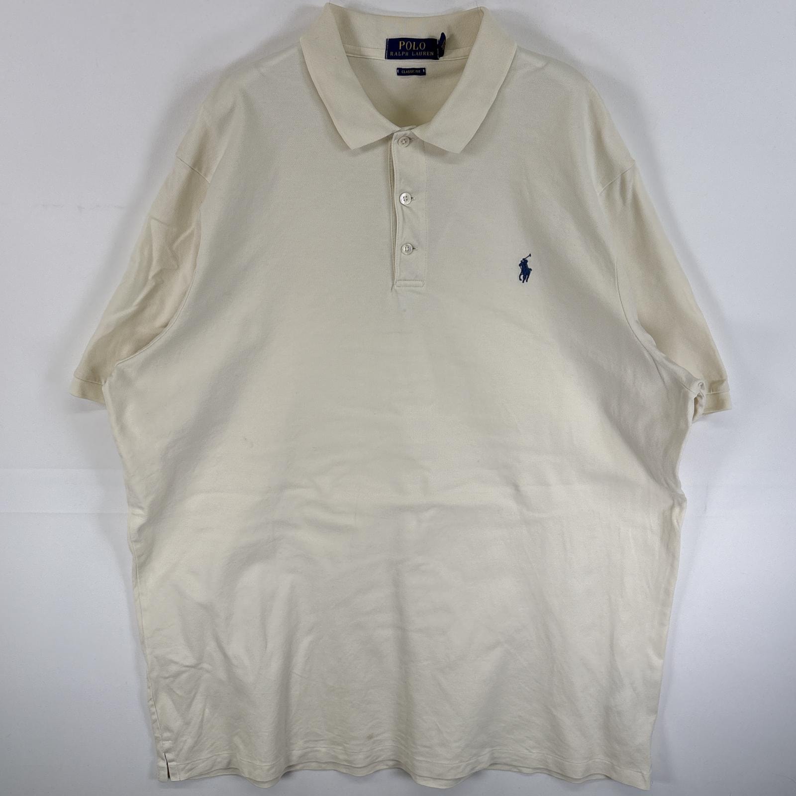 古着 ポロ・ラルフローレン POLO RALPH LAUREN 鹿の子 半袖 ポロシャツ ワンポイント ロゴ 刺繍 大きいサイズ XL  ホワイト 無地 メンズ
