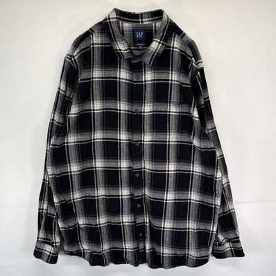 古着 ギャップ GAP 長袖シャツ チェック柄 ネルシャツ 大きいサイズ 2XL ブラック メンズ