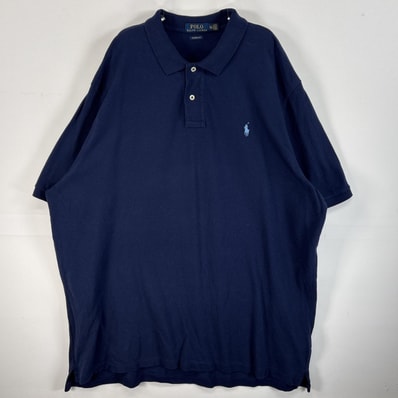 古着 ポロ・ラルフローレン POLO RALPH LAUREN 半袖 ポロシャツ ロゴ 刺繍 大きいサイズ 2ボタン 14041 ネイビー 無地 メンズ