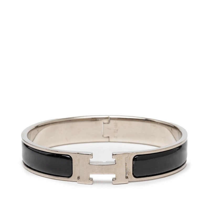 エルメス クリックH GM ブレスレット バングル シルバー ブラック メタル エナメル レディース HERMES 【中古】