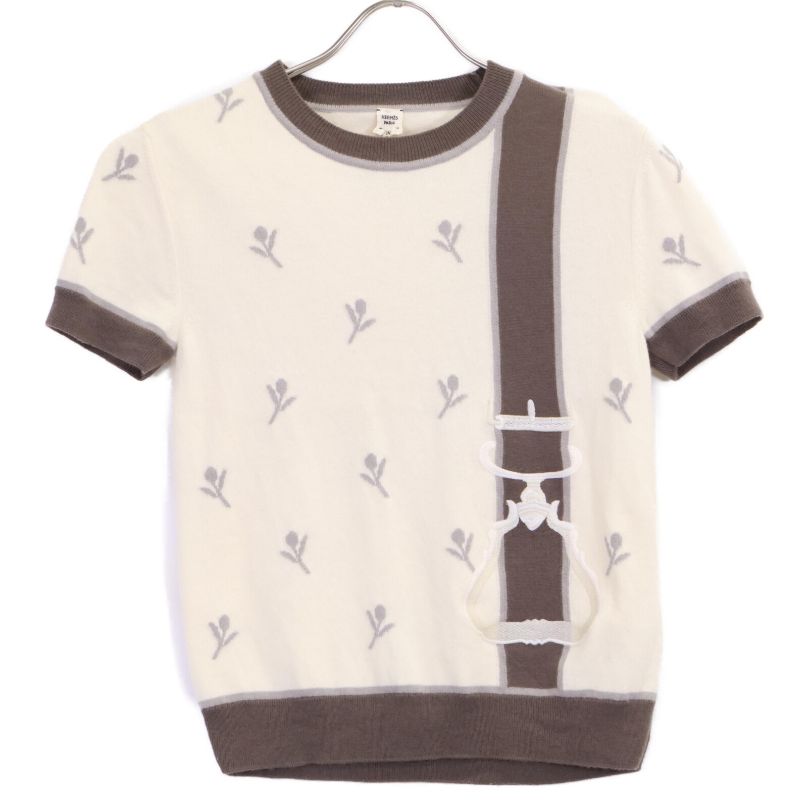 エルメス 24SS カシミヤ混 鐙刺繍 ショートスリーブニット 36