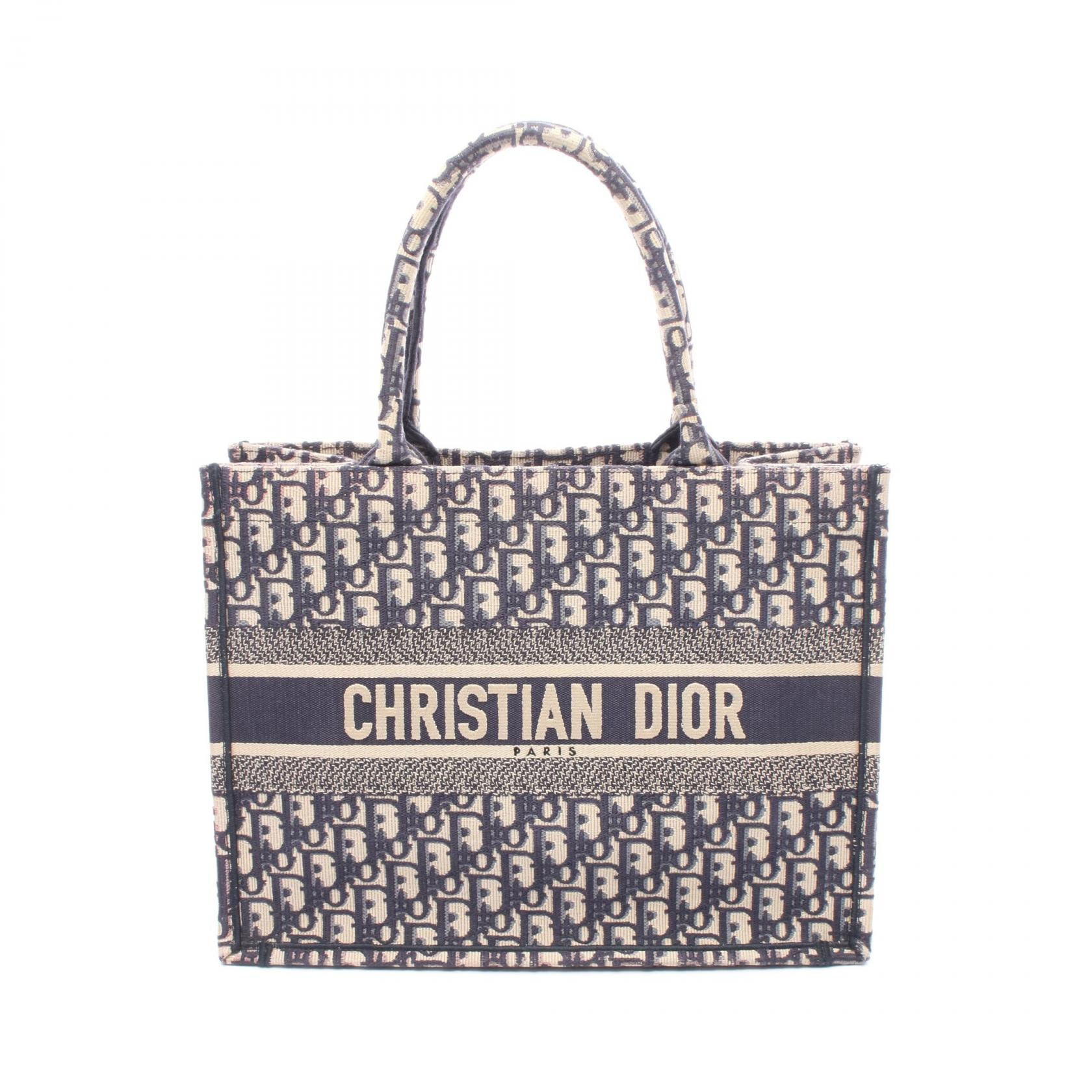 ディオール Dior BOOK TOTE ブックトート ミディアム トートバッグ バッグ キャンバス レディース ネイビー系 / ベージュ系 M1296ZRIW_M828 【中古】