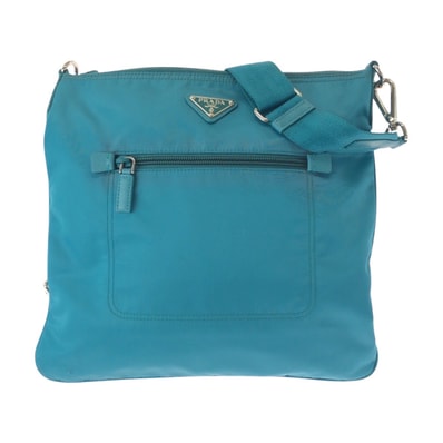 美品 PRADA プラダ テスート 三角ロゴプレート ライトブルー エメラルド シルバー金具 ナイロン ショルダーバッグ ポシェット 503491 【中古】
