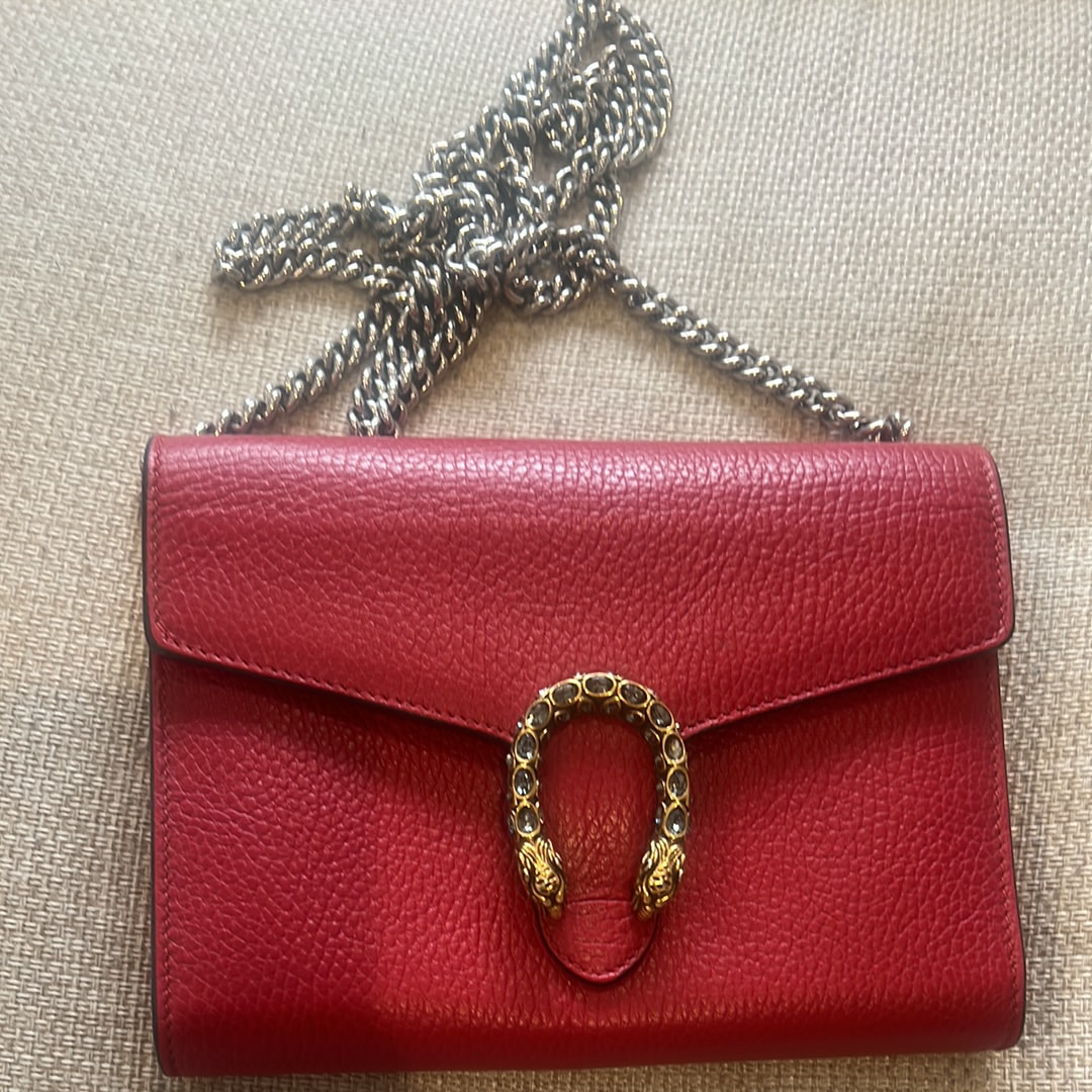 GUCCI Dionysus Leather Mini Chain Bag "Red"