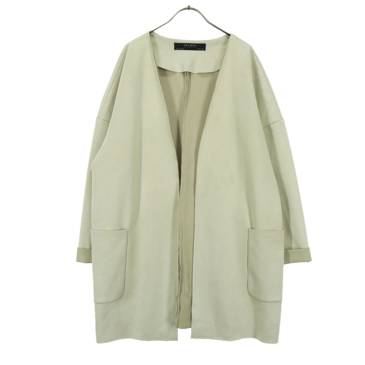 ZARA BASIC ザラベーシック 長袖 ノーカラー フェイクスウェード ガウンコート L ベージュ系