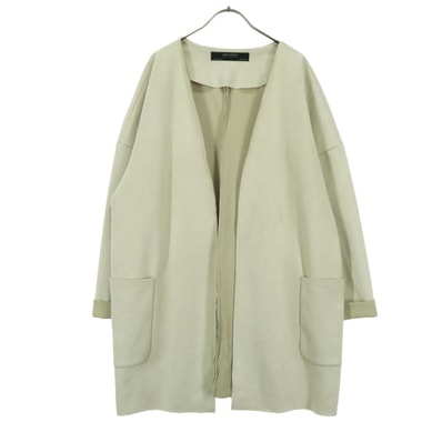 ZARA BASIC ザラベーシック 長袖 ノーカラー フェイクスウェード ガウンコート L ベージュ系