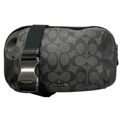 COACH コーチ ボディバッグ シグネチャー グラハム ユーティリティ ウエストポーチ 斜め掛け F38749 PVCコーティングキャンバス グレー ブラック/ゴールド金具 メンズ【中古品】