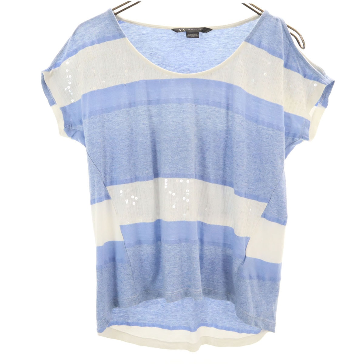 ARMANI EXCHANGE アルマーニエクスチェンジ ボーダー柄 フレンチスリーブ カットソー XS ブルー系