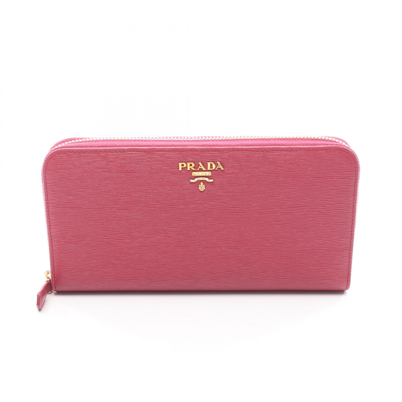プラダ PRADA VITELLO MOVE ラウンド長財布 財布 サフィアーノレザー レディース ピンク系 1M0506 【中古】