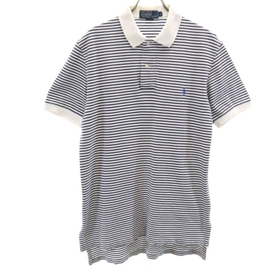 Polo by Ralph Lauren ポロバイラルフローレン ボーダー柄 半袖 ポロシャツ M ホワイト 鹿の子