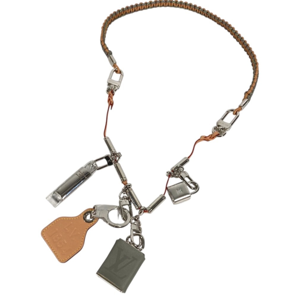 ルイヴィトン LOUIS VUITTON ロゴ ビッグ MP2140  モノグラムチタン パドロック 鍵 ホイッスル ショルダーストラップ ネックレス メタル グレー