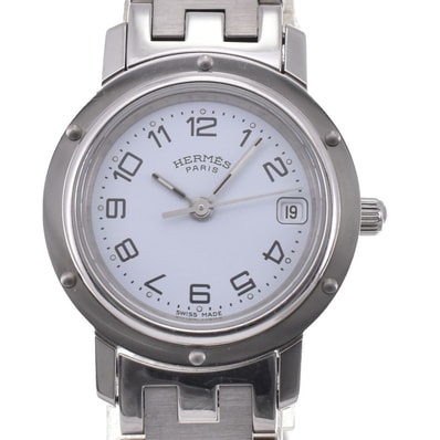 値下 エルメス HERMES CL4.210 クリッパー Dバックル クォーツ レディース 良品 O#145817