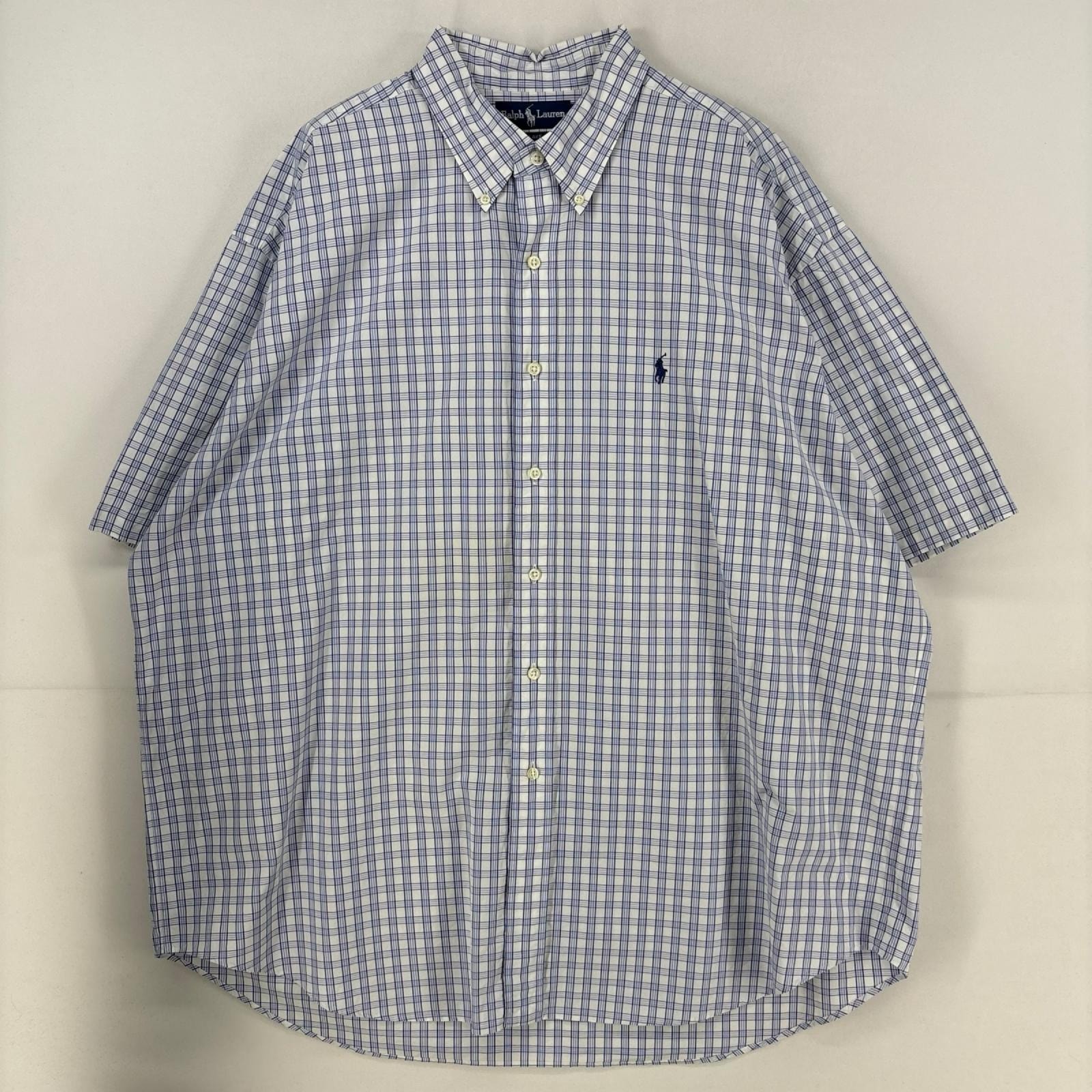 古着 ラルフローレン RALPH LAUREN 半袖シャツ 刺繍 ボタンダウン 大きいサイズ ワンポイント 2XL ホワイト系 チェック メンズ