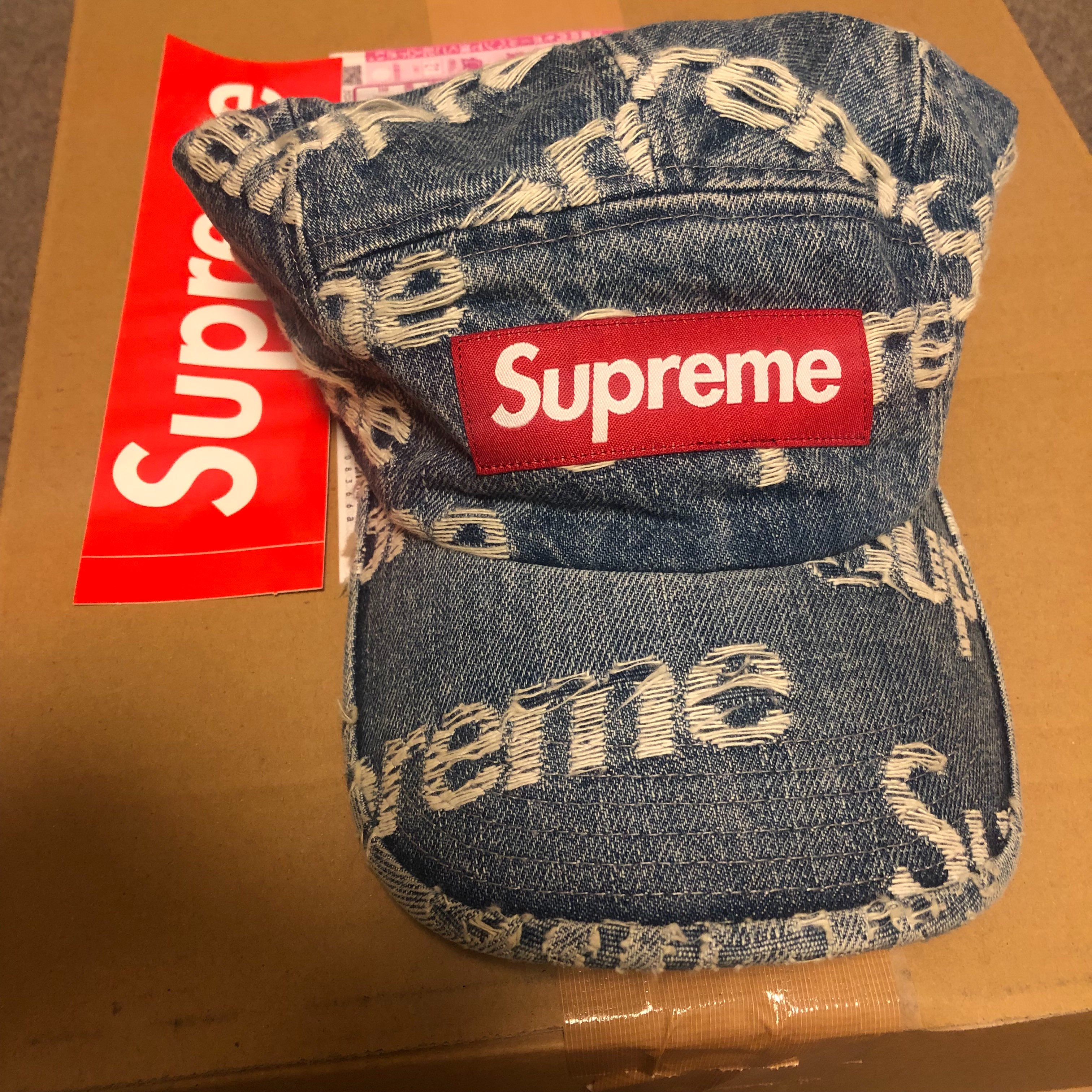 Supreme Frayed Logos Denim Camp Cap "Blue"