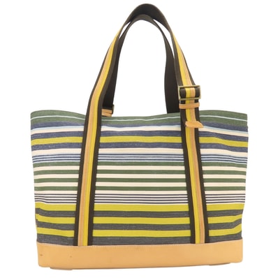 【中古】 コーチ トートバッグ ストライプ 71310 キャンバス ヌメ革 レザー マルチカラー 肩掛け ストライプ 大容量 メンズ 男性 COACH