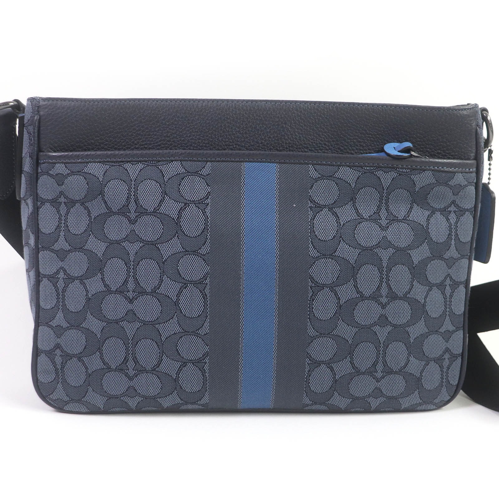 極美品 コーチ
ショルダーバッグ トンプソン クロスボディ シグネチャー ジャカード ウィズ ヴァーシティ ストライプ ネイビー メンズ C5291