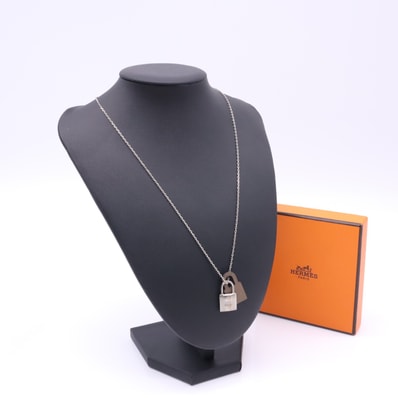 美品 HERMES エルメス カデナモチーフ オーケリーPM SP H078852CK ネックレス シルバー ブラウン SP レザー レディース