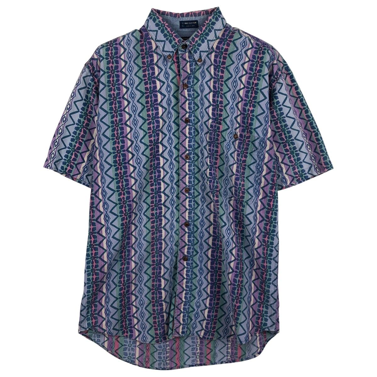 古着 80年代 ラルフローレン Ralph Lauren CHAPS チャップス 総柄 半袖 ボタンダウン ストライプシャツ メンズM相当 ヴィンテージ/eaa604165