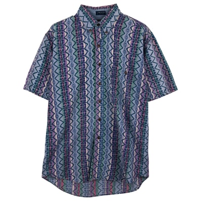 古着 80年代 ラルフローレン Ralph Lauren CHAPS チャップス 総柄 半袖 ボタンダウン ストライプシャツ メンズM相当 ヴィンテージ/eaa604165